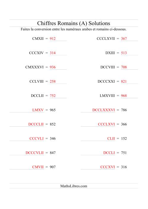 Conversion de chiffres romains jusqu'à 1000 (format compact) (A) page 2