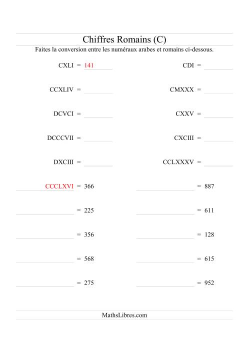 Conversion de chiffres romains jusqu'à 1000 (format compact) (C)