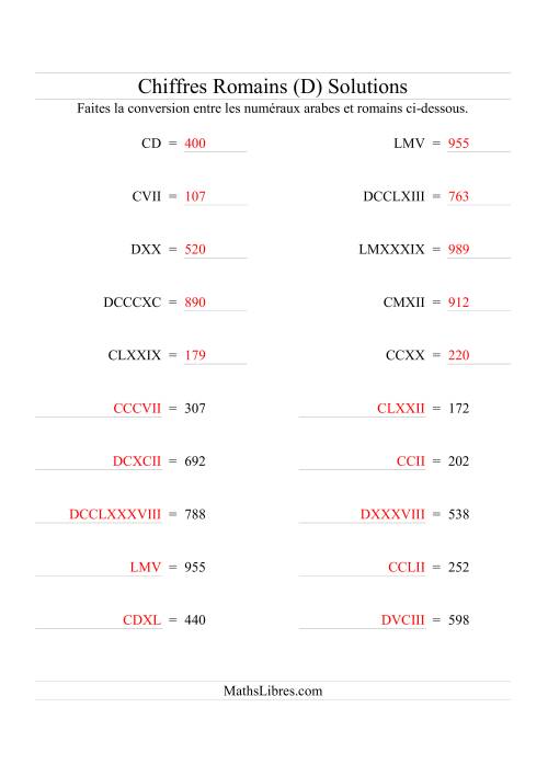 Conversion de chiffres romains jusqu'à 1000 (format compact) (D) page 2