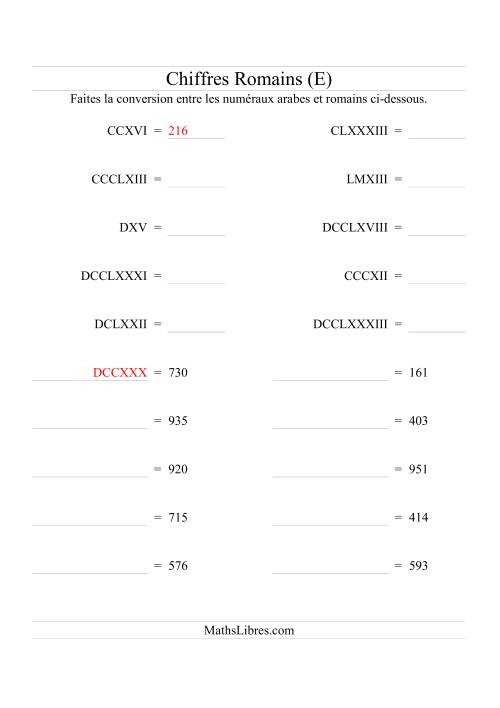 Conversion de chiffres romains jusqu'à 1000 (format compact) (E)