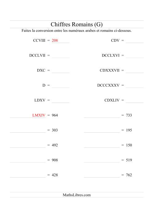 Conversion de chiffres romains jusqu'à 1000 (format compact) (G)