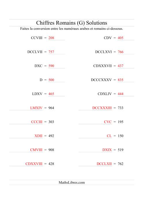 Conversion de chiffres romains jusqu'à 1000 (format compact) (G) page 2