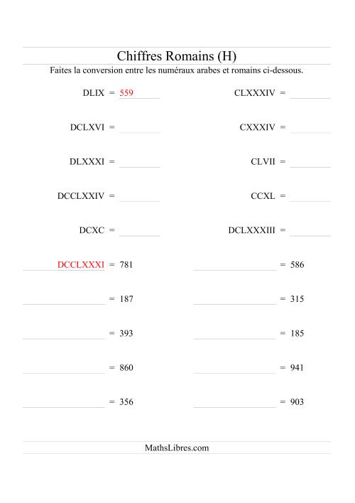 Conversion de chiffres romains jusqu'à 1000 (format compact) (H)