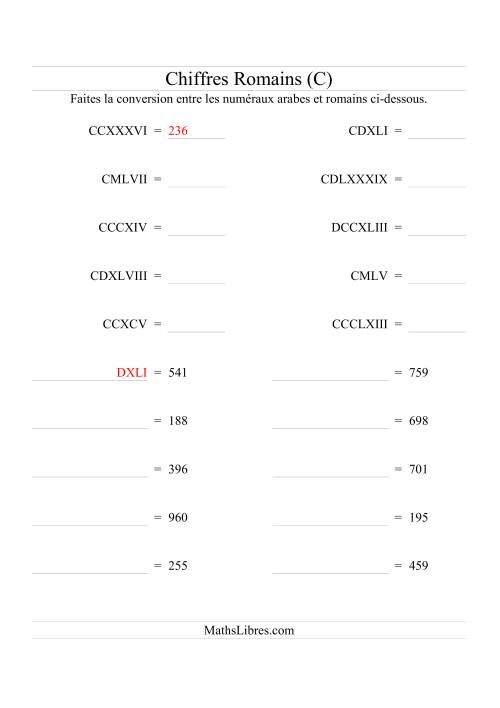 Conversion de chiffres romains jusqu'à 1000 (format standard) (C)