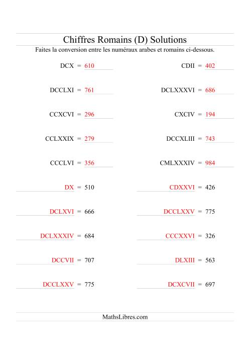 Conversion de chiffres romains jusqu'à 1000 (format standard) (D) page 2