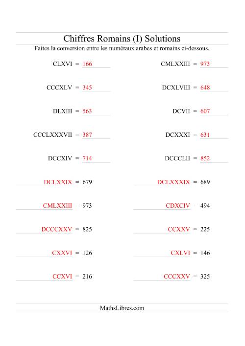 Conversion de chiffres romains jusqu'à 1000 (format standard) (I) page 2