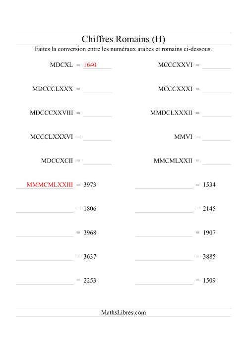 Conversion de chiffres romains jusqu'à 3999 (format standard) (H)
