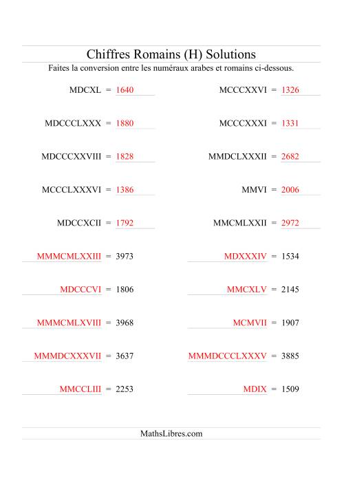 Conversion de chiffres romains jusqu'à 3999 (format standard) (H) page 2