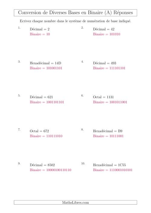 Conversion de Divers Systèmes de Numération de Base en Nombres Binaires (Tout) page 2