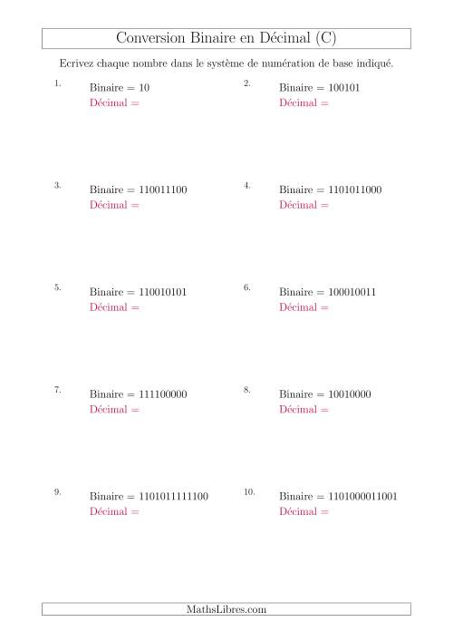 Conversion de Nombres Binaires en Nombres Décimaux (C)