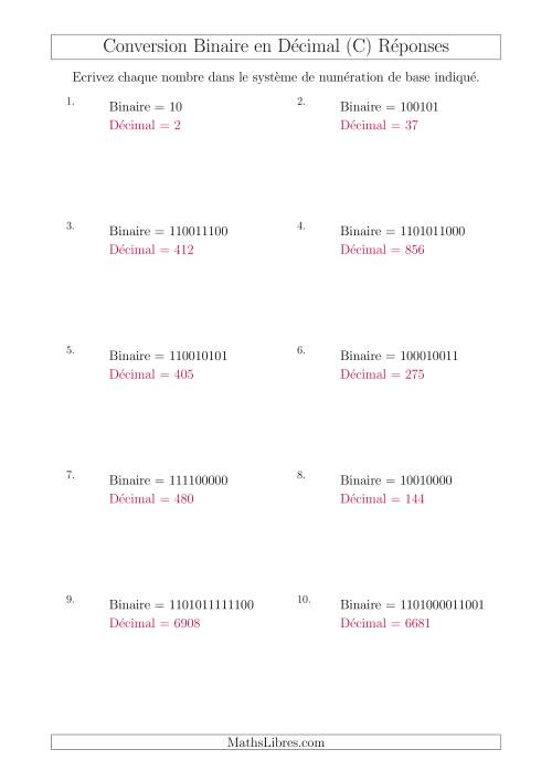 Conversion de Nombres Binaires en Nombres Décimaux (C) page 2