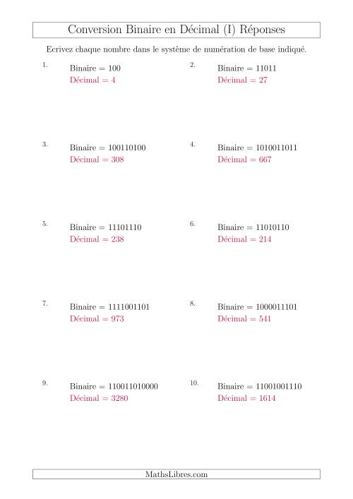 Conversion de Nombres Binaires en Nombres Décimaux (I) page 2