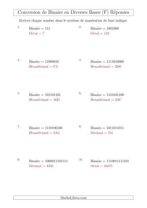 Conversion de Nombres Binaires en Divers Systèmes de Numération de Base (F) page 2
