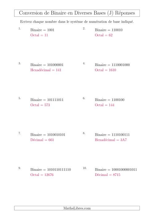 Conversion de Nombres Binaires en Divers Systèmes de Numération de Base (J) page 2