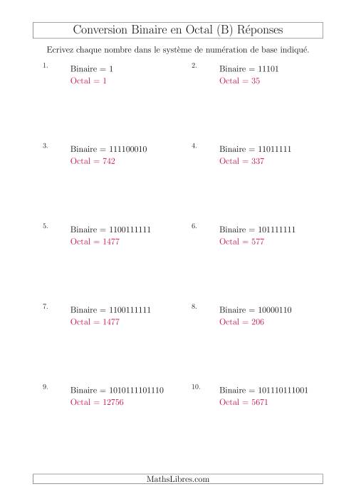 Conversion de Nombres Binaires en Nombres Octaux (B) page 2