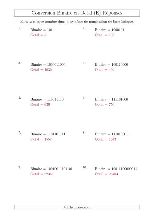 Conversion de Nombres Binaires en Nombres Octaux (E) page 2
