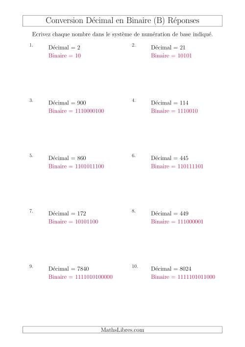 Conversion de Nombres Décimaux en Nombres Binaires (B) page 2