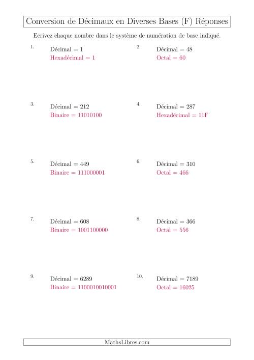 Conversion de Nombres Décimaux en Divers Systèmes de Numération de Base (F) page 2