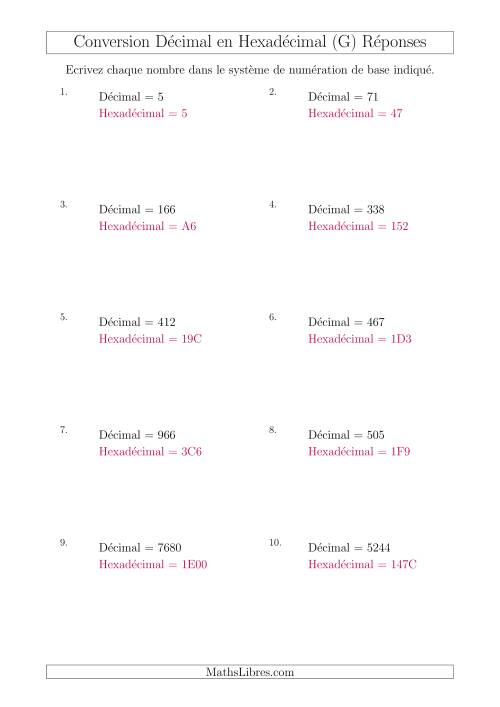 Conversion de Nombres Décimaux en Nombres Hexadécimaux (G) page 2