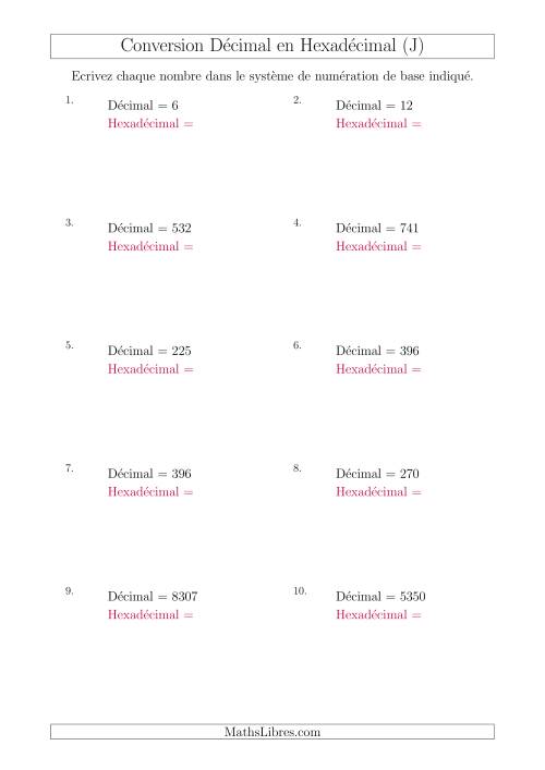 Conversion de Nombres Décimaux en Nombres Hexadécimaux (J)