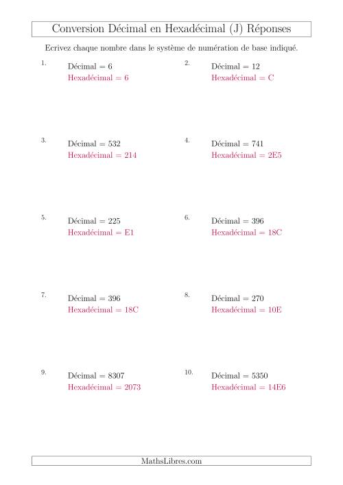 Conversion de Nombres Décimaux en Nombres Hexadécimaux (J) page 2