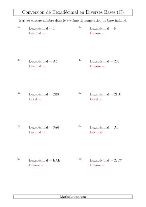 Conversion de Nombres Hexadécimaux en Divers Systèmes de Numération de Base (C)