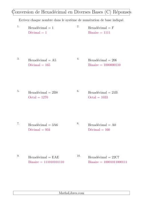 Conversion de Nombres Hexadécimaux en Divers Systèmes de Numération de Base (C) page 2