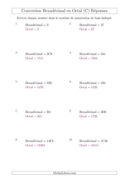 Conversion de Nombres Hexadécimaux en Nombres Octaux (C) page 2