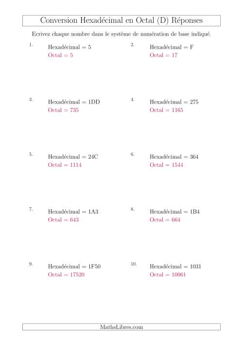 Conversion de Nombres Hexadécimaux en Nombres Octaux (D) page 2