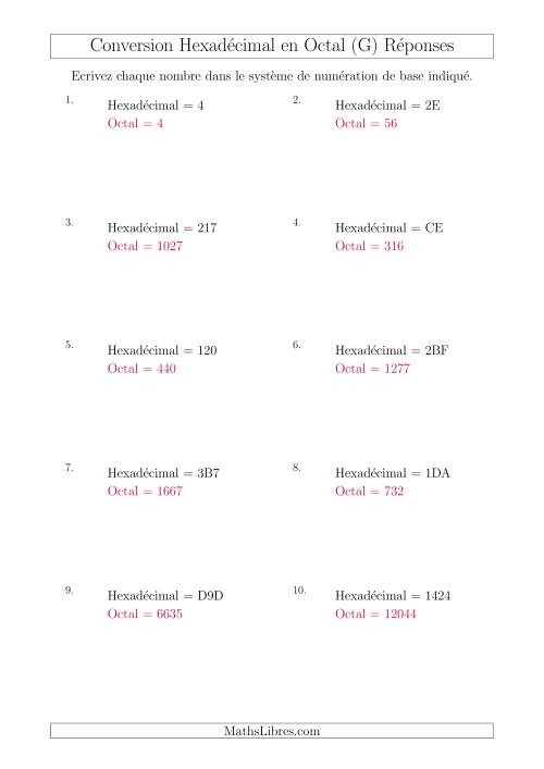 Conversion de Nombres Hexadécimaux en Nombres Octaux (G) page 2
