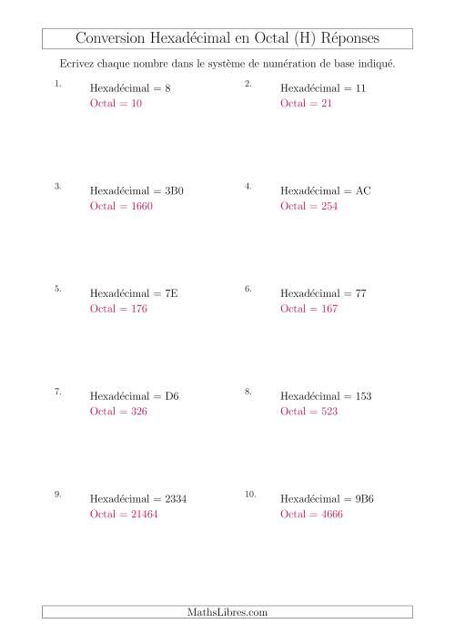 Conversion de Nombres Hexadécimaux en Nombres Octaux (H) page 2
