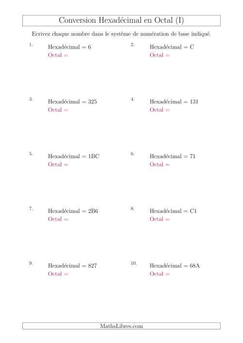 Conversion de Nombres Hexadécimaux en Nombres Octaux (I)