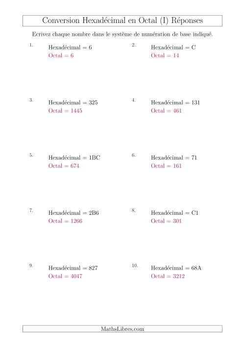 Conversion de Nombres Hexadécimaux en Nombres Octaux (I) page 2