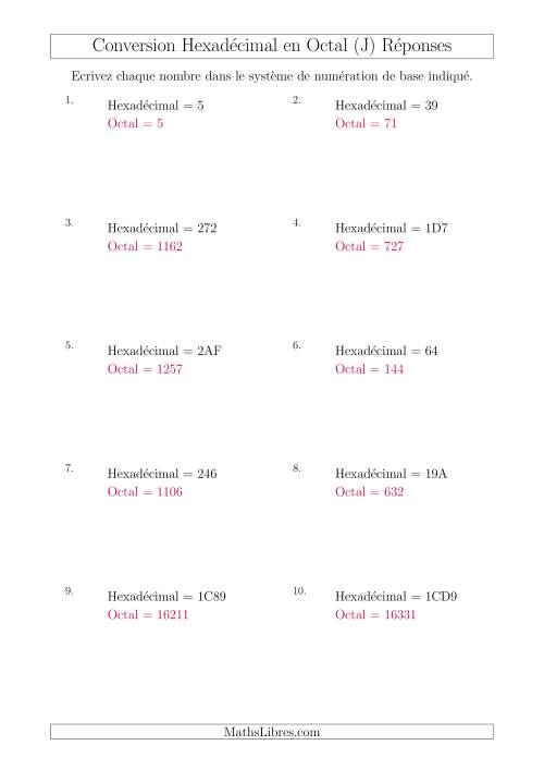 Conversion de Nombres Hexadécimaux en Nombres Octaux (J) page 2