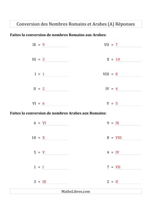 Conversion des Nombres Romains et Arabes Jusqu'à X (Format Compact) (A) page 2