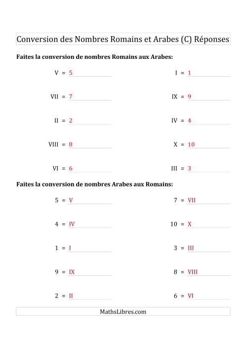 Conversion des Nombres Romains et Arabes Jusqu'à X (Format Compact) (C) page 2