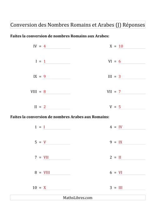 Conversion des Nombres Romains et Arabes Jusqu'à X (Format Compact) (J) page 2
