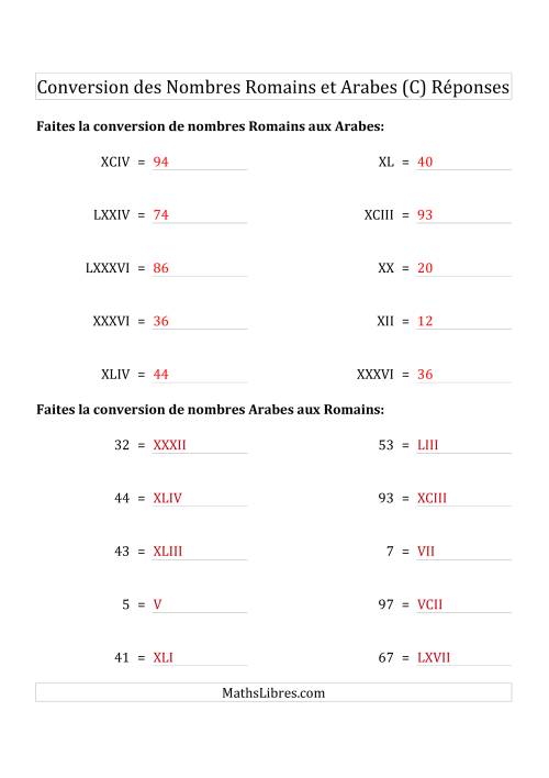 Conversion des Nombres Romains et Arabes Jusqu'à C (Format Compact) (C) page 2
