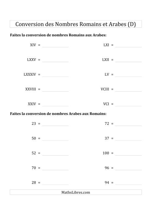 Conversion des Nombres Romains et Arabes Jusqu'à C (Format Compact) (D)