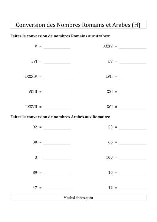 Conversion des Nombres Romains et Arabes Jusqu'à C (Format Compact) (H)