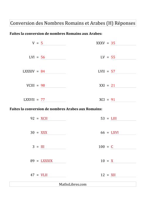 Conversion des Nombres Romains et Arabes Jusqu'à C (Format Compact) (H) page 2