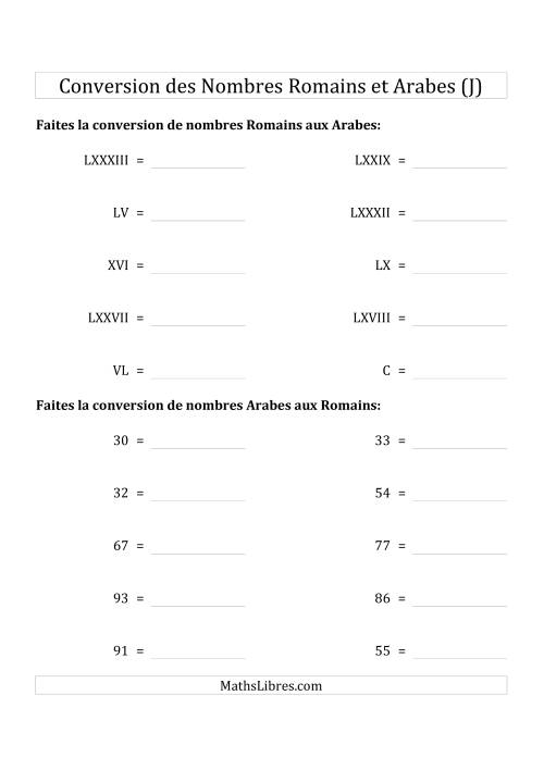 Conversion des Nombres Romains et Arabes Jusqu'à C (Format Compact) (J)