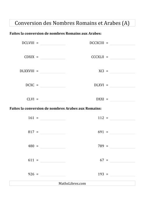 Conversion des Nombres Romains et Arabes Jusqu'à M (Format Compact) (A)