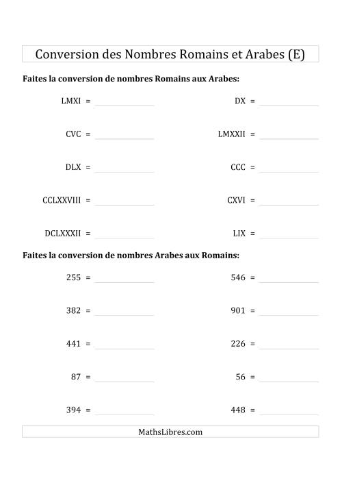 Conversion des Nombres Romains et Arabes Jusqu'à M (Format Compact) (E)