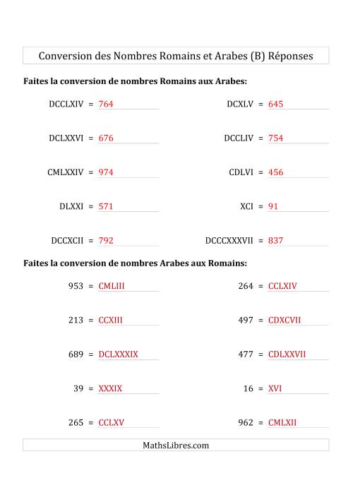 Conversion des Nombres Romains et Arabes Jusqu'à M (Format Standard) (B) page 2