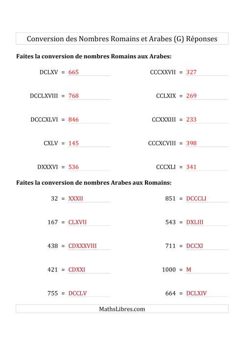 Conversion des Nombres Romains et Arabes Jusqu'à M (Format Standard) (G) page 2