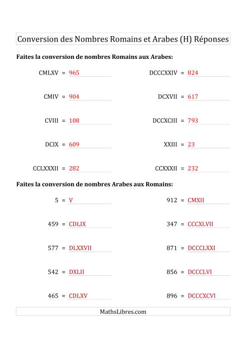 Conversion des Nombres Romains et Arabes Jusqu'à M (Format Standard) (H) page 2