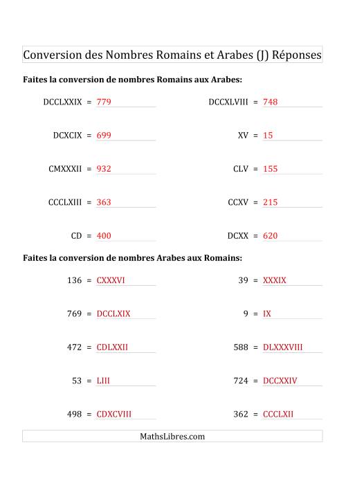 Conversion des Nombres Romains et Arabes Jusqu'à M (Format Standard) (J) page 2