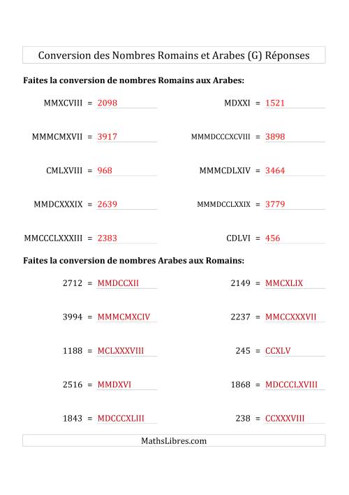 Conversion des Nombres Romains et Arabes Jusqu'à MMMCMXCIX (Format Standard) (G) page 2