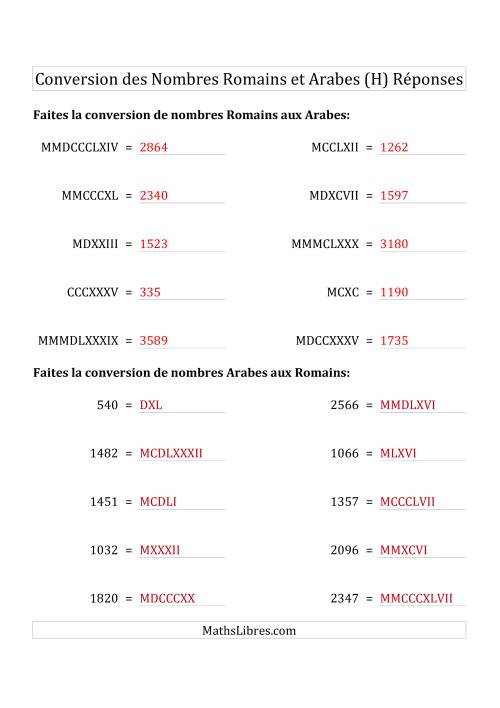 Conversion des Nombres Romains et Arabes Jusqu'à MMMCMXCIX (Format Standard) (H) page 2